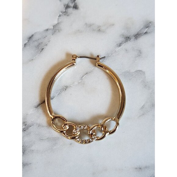 Napier Gold-Tone Hoop Earrings With Chain-Link Design & Clear Rhinestone Accents - Picture 4 of 5